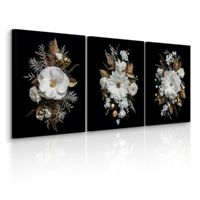 Obrazy Do Salonu Set Białe Kwiaty Vintage Abstrakcja Natura 90cm x 40cm