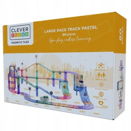 Cleverclixx - Klocki magnetyczne Large Race Track Pastel - 80 el. na Arena.pl