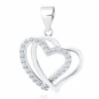 DELIKATNY RODOWANY SREBRNY WISIOREK PODWÓJNE SERCE SERDUSZKO BIAŁE CYRKONIE