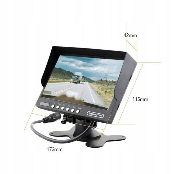 Monitor LCD 7 cali 4-PIN 4 kanały QUAD na stopce NA PREZENT zdjęcie 4