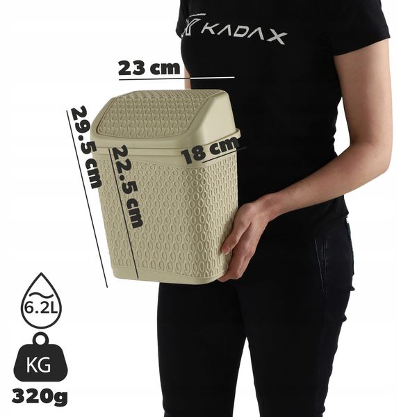 KADAX Kosz Na Śmieci Łazienkowy Beżowy 6,2L Uchylny Pojemnik zdjęcie 3