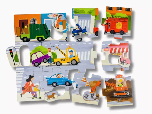 Puzzle 17 elementów. Pojazdy. Pierwsze puzzle + figurki na Arena.pl