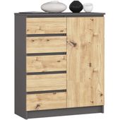 Komoda 80 cm pojemna 1 drzwi 5 szuflad 3 półki - grafit szary dąb artisan