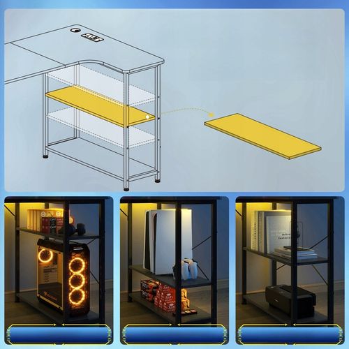 Biurko Gamingowe Narożne z półką i portem ładowania USB na Czarnym na Arena.pl