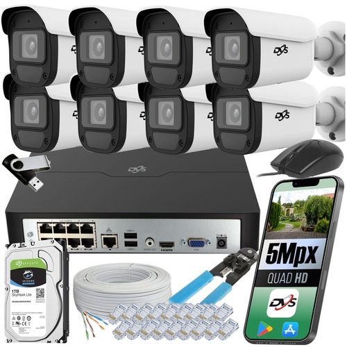 ZESTAW KAMER IP DO MONITORINGU DOMU 8 KAMER ZEWNĘTRZNE 5Mpx 1TB DVS SMART na Arena.pl