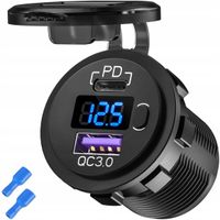 Ładowarka samochodowa USB QC 3.0 USB-C C PD gniazdo zapalniczki Woltomierz