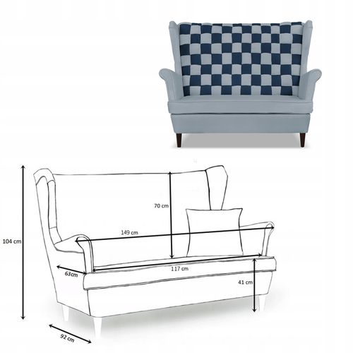 Zestaw uszak CAROL DUO sofa fotele pufy szaro - granatowy na Arena.pl