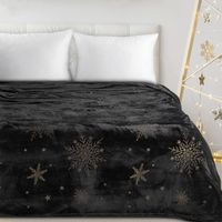 Świąteczny koc 150x200 czarny ze złotym nadrukiem flano wzór śnieżynki