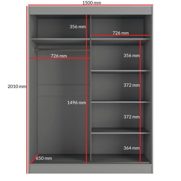 Szafa przesuwna Como 2D 150 Szara (lacobel) zdjęcie 2