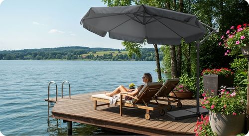 Parasol ogrodowy duży składany z wysięgnikiem pokrowiec 8 segmentów Ø 350cm na Arena.pl