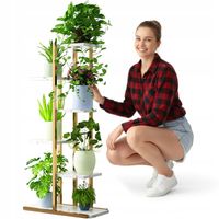 KWIETNIK STOJĄCY METALOWY STOJAK NA KWIATY DONICZKI - 6 DREWNIANYCH PÓŁEK