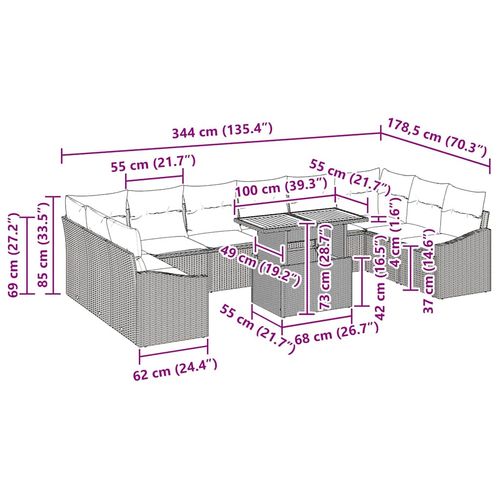 Zestaw do jadalni w ogrodzie z poduszką 11 pcs Czarny i kremowy na Arena.pl
