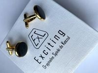 Męskie smokingowe spinki do mankietów EXC Złote Ślubne Złoto + Czarny Onyx