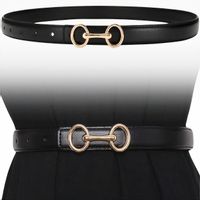 Damski Skórzany Pasek Skóra Naturalna Złota Klamra Elegancki Sukienki