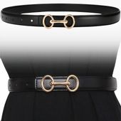 Damski Skórzany Pasek Skóra Naturalna Złota Klamra Elegancki Sukienki