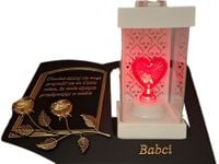 BABCIA BABCI ZNICZ LAMPION NA GRÓB LA 250 SERCE CZERWONE SKOS SENTENCJA