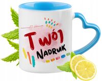 Kubek Błękitny Z Uszkiem W Kształcie Serca Na Prezent Z Nadrukiem