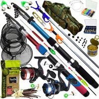 ZESTAW WĘDKARSKI 2x Wędka 2x Kołowrotek TORBA Siatka Podpórki Zanęta