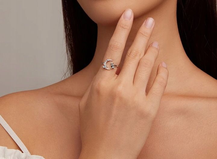 Pierścionek srebrny KSIĘŻYC KOT kamień księżycowy regulowany s925 +pudełko zdjęcie 5