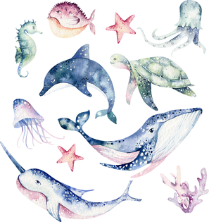 NALEPKI zestaw OCEAN wieloryb MORSKIE zwierzęta DZIECIĘCE ścienne M