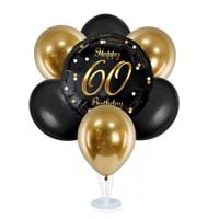 Zestaw balonów na stojaku 60 urodziny, czarno-złoty