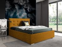Nowoczesne tapicerowane łóżko z wysokim zagłowiem do sypialni PLAY miodowe 120x200