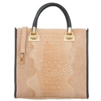 VERA PELLE torebka damska zamszowa klasyczna kroko z paskiem V602 beżowa