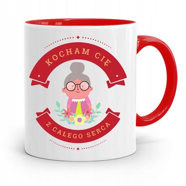 Kubek Czerwony Dla Babci Kocham Cię Z Nadrukiem Ze Zdjęciem zdjęcie 1