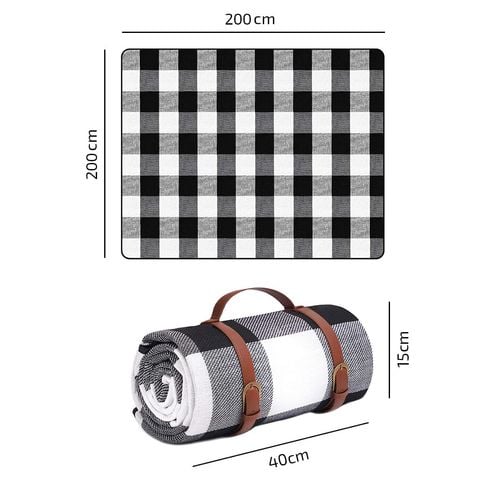 Koc Piknikowy Plażowy Z Izolacją 200X200 Cm - Czarno Biała Krata na Arena.pl