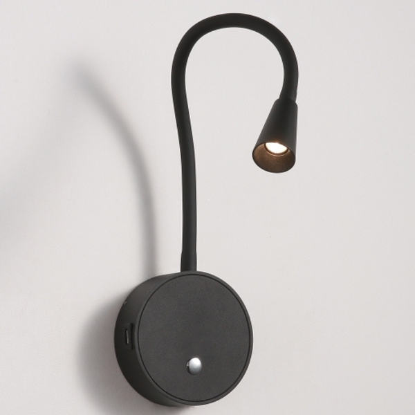 Kinkiet z włącznikiem Sulta 642301203-1 Elkim LED 3W 4000K wejście USB czarny zdjęcie 1