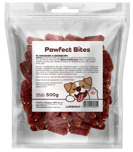 Kielbaski przysmaki dla psa z jagnieciną 500g PAWFECT BITES na Arena.pl