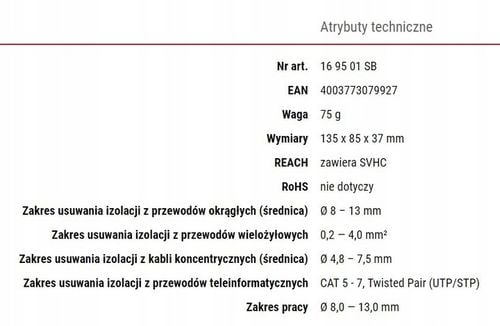 Knipex 16 95 01 SB ŚCIĄGACZ IZOLACJI KABLI PRZEWODÓW ERGOSTRIP na Arena.pl