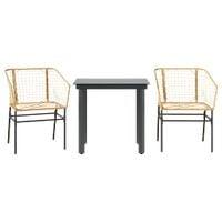 3-częściowy zestaw obiadowy do ogrodu, brązowy polirattan szkło