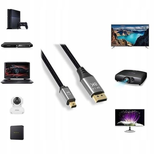 KABEL MINI DISPLAYPORT DO DISPLAYPO DP 1.4 PRO 8K 4K 144 Hz THUNDERBOLT 2M na Arena.pl
