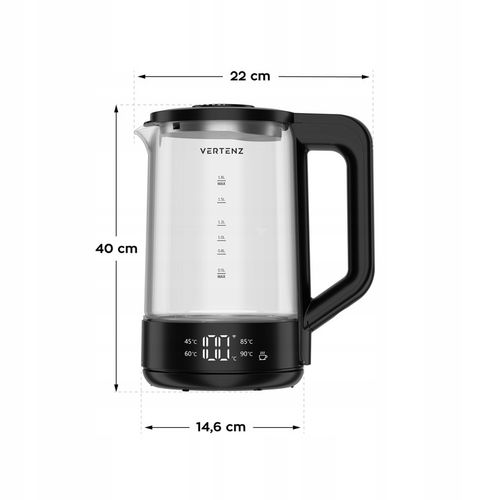 Czajnik Elektryczny LED SMART 2000W Szklany 1,7L Technologia WARM Czarny na Arena.pl