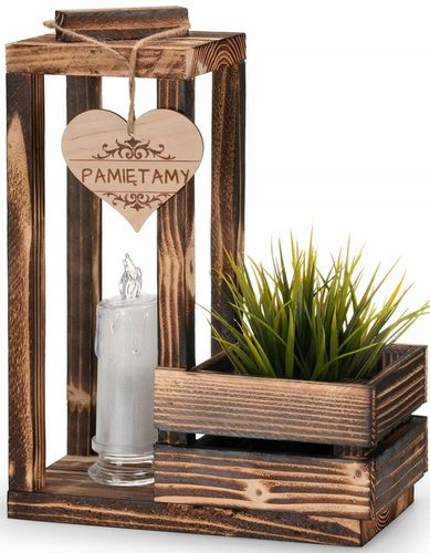LAMPION drewniany z doniczką NA CMENTARZ STROIK baza na ŚWIĘTA GRÓB + na Arena.pl