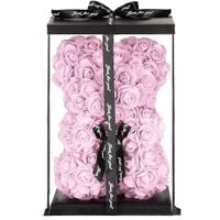 Miś z płatków róż 25 cm rose bear z kokardką i opakowaniem różowy