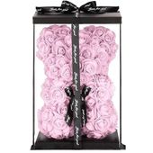 Miś z płatków róż 25 cm rose bear z kokardką i opakowaniem różowy