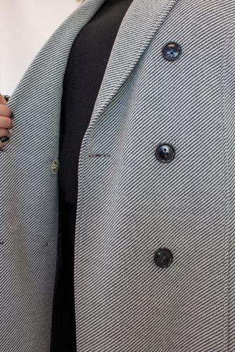 Popielaty Klasyczny Dwurzędowy Płaszcz Damski Zimowy 36 na Arena.pl