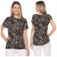Bluzka Damska Wiskozowa Luźna z Krótkim Rękawem Panterka MORAJ XL