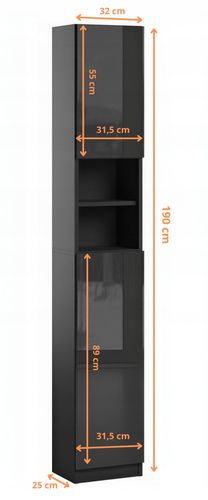 Szafka Do Łazienki Czarna Słupek Łazienkowy Czarny Połysk Tip On Stojący na Arena.pl