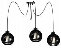 LAMPA czarna sufitowa wisząca ZWIS Loft klosz drewno 3x E27 PAJĄK czarny