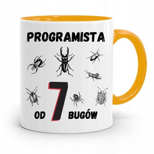 Kubek Żółty Informatyka Programisty Od 7 Bugów Z Nadrukiem Ze Zdjęciem na Arena.pl