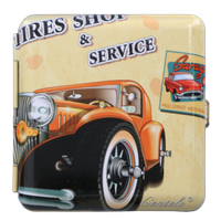 Papierośnica Metalowa Z Motywem Starego Pomarańczowego Auta