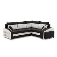 Narożnik, prawy, półka, pufy w prawym, LUSSO, 254x179x82 cm, czarny, biały