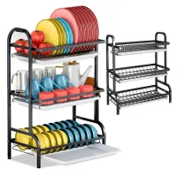 Suszarka do Naczyń Ociekacz Trzypoziomowa Składana Czarna Duża XXL