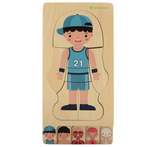 Puzzle Drewniane Warstwowe Budowa Ciała Montessori Chłopiec 28 Elementów na Arena.pl