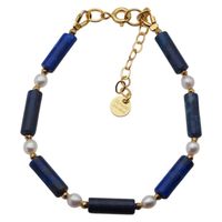 Bransoletka z Lapis Lazuli i Perłami – hematyt złocony, srebro pozłacane