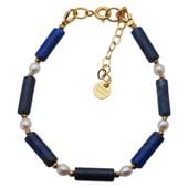 Bransoletka z Lapis Lazuli i Perłami – hematyt złocony, srebro pozłacane