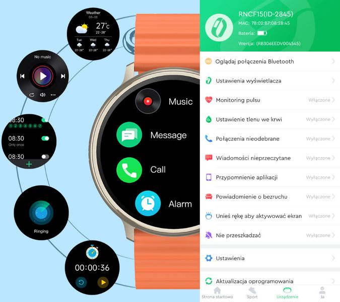 SMARTWATCH UNISEX Rubicon RNCF15 - BLUETOOTH CALL, ŁADOWANIE BEZPRZEWODOWE (sr057b) zdjęcie 8